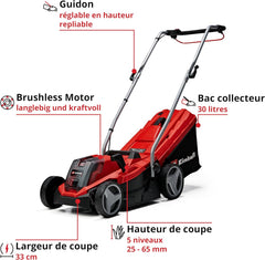 Einhell Tondeuse à gazon sans fil GE-CM 18/33 Li Kit Power X-Change (18V, Largeur de Coupe 33cm, Surface conseillée 200 m²) Livré avec Batterie 4,0 Ah et Chargeur