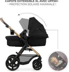 Kinderkraft MOOV2 Poussette 3 en 1, Système de voyage de la naissance à 27 kg, Siège auto Mink PRO I-Size inclus, Capote extensible avec filtre UPF50+, Accessoires pratiques, Gris