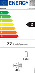 Siemens KI31RADD1 iQ500 - Réfrigérateur encastrable - 102,5 x 56 cm - 165 l - Fabriqué en Allemagne - Très silencieux, hyperFresh Box - Fraîcheur plus longue - Éclairage LED - SuperCooling -