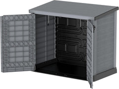 Duramax StoreAway 1200L Plastic Garden Shed/ Flat Lid, Outdoor Storage Shed, Wheelie Bin Hideaways, Wheelie bin box, Durable Construction, Ideal for Bikes, BBQs & 2x 240L Bins, 145x85x125 cm, Brown
