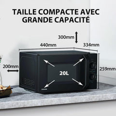 Toshiba Micro-ondes 20L MW2-MM20P(BK), Micro-ondes sur Pied, 800W, 5 Niveaux de Puissance, avec Décongélation Facile, éclairage LED à l'intérieur, Noir