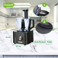 TopStrong Multifunctional Food Processor, 1100 W Multifunctional Food Processor, 11 in 1 Food Processor Included Chopper, Kneader Hook, Blender, Citrus Press and Coffee Grinder, 3.2L Bowl and 1.5L