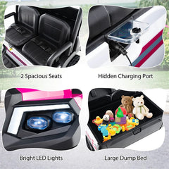 24V 4WD 2-Seater Kids Golf Cart with Sun Shade, Storage Trunk & Remote Control, LED Lights, Electric Ride on Toy Car for Boys Girls Ages 3+