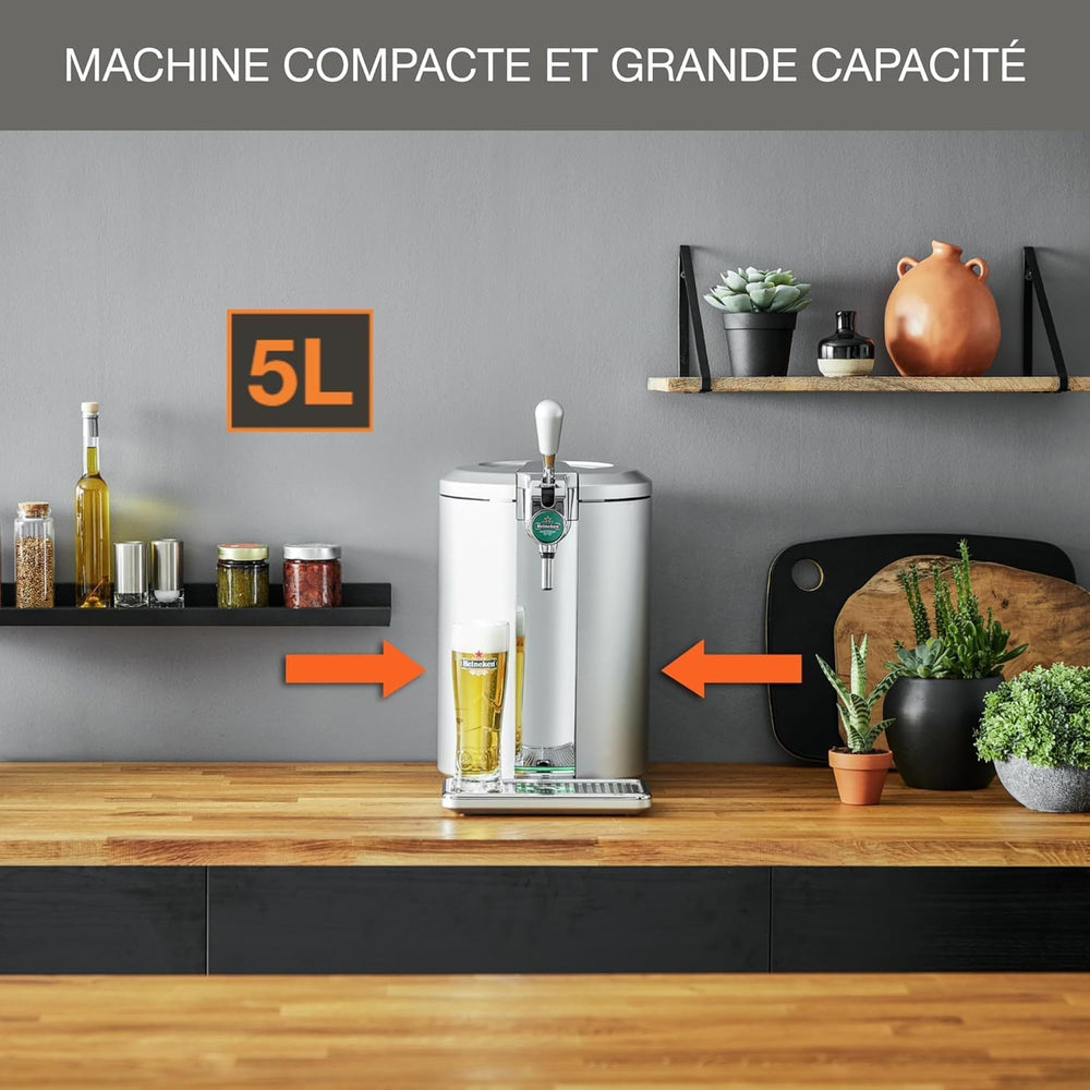 Krups Beertender Machine bière pression, Fûts de 5 L, Marques du groupe Heineken, Témoin lumineux, Température et mousse parfaites, Bière fraîche, Installation facile, Compact noire VB450E10