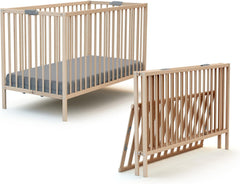 WEBABY - Lit bébé pliant 60x120cm Blanc | Bois massif | Dès la naissance |Confort de sommeil | Sommier à lattes | Compact | Transportable | Pliable |Gain de place | Lit de voyage