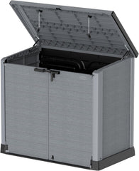 Duramax StoreAway 1200L Plastic Garden Shed/ Flat Lid, Outdoor Storage Shed, Wheelie Bin Hideaways, Wheelie bin box, Durable Construction, Ideal for Bikes, BBQs & 2x 240L Bins, 145x85x125 cm, Brown
