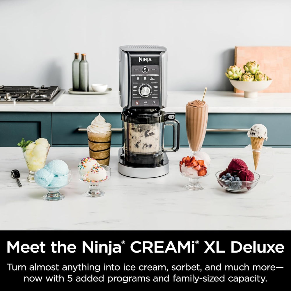 Ninja CREAMi Deluxe Ice Cream & Frozen Treat Maker for Ice Cream, Sorbet, Milkshakes, Frozen Yogurt, & More, 11-in-1, XL Capacity, Silver, Includes (2) Family-Sized 24 oz. Tubs, NC501