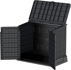 Duramax StoreAway 1200L Plastic Garden Shed/ Flat Lid, Outdoor Storage Shed, Wheelie Bin Hideaways, Wheelie bin box, Durable Construction, Ideal for Bikes, BBQs & 2x 240L Bins, 145x85x125 cm, Brown