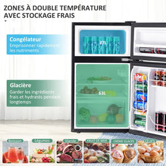 Réfrigérateur Compact Mini-réfrigérateur 90 L Congélateur Séparé avec Design à 2 Portes Fonctionnement Silencieux Blanc/Gris/Noir