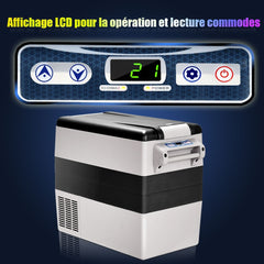 Réfrigérateur 52l de Voiture -20℃/+10℃ Mini Réfrigérateur Portable Ecran Lcd Adaptateur 69x34,5x52,5cm Noir+Gris