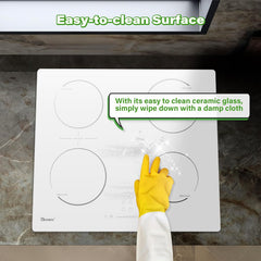 GIONIEN Plaque à Induction 4 Foyers 60cm Blanc,16Amp Plaque à Induction Encastrable,Table de cuisson électrique intégrée avec zone de pont, Table de cuisson,2800W
