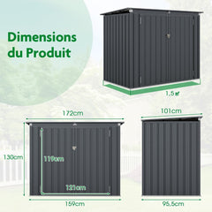 Abri de Stockage en Métal Galvanisé pour Poubelles Extérieur Abri de Jardin Verrouillable avec Toit Ouvert 2 Portes 172X95,5X130CM Gris