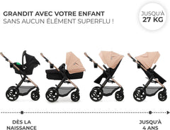 Kinderkraft MOOV2 Poussette 3 en 1, Système de voyage de la naissance à 27 kg, Siège auto Mink PRO I-Size inclus, Capote extensible avec filtre UPF50+, Accessoires pratiques, Gris