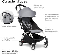 Poussette BABYZEN YOYO2 6+ (Cadre noir + pack couleur Aqua) - Comprend un harnais, un dossier, des arceaux de capote, une bandoulière, un coussin d’assise, et une capote assortie