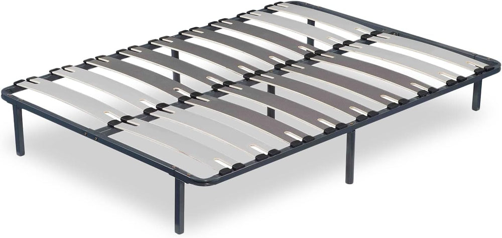 SAMPUR - Morpholattes bed base | 90 x 190 cm | 7 legs included | Grey | 25 cm high | epoxy lacquered metal frame | Extra wide slats | 5 support zones
