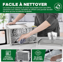 Kwasyo Food Dehydrator, 10 Trays • Desiccator with Timer (24H) • Fruit and Vegetable Dehydrator Adjustable Temperature (30 to 90°C) + 1 x Recipe Book
