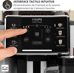 Krups Sensation C50, Machine à café grains, machine expresso, 5 boissons accès direct, Interface tactile, Facile à utiliser, Nettoyage automatique, Buse vapeur Cappuccino, Fabriqué en France EA910810