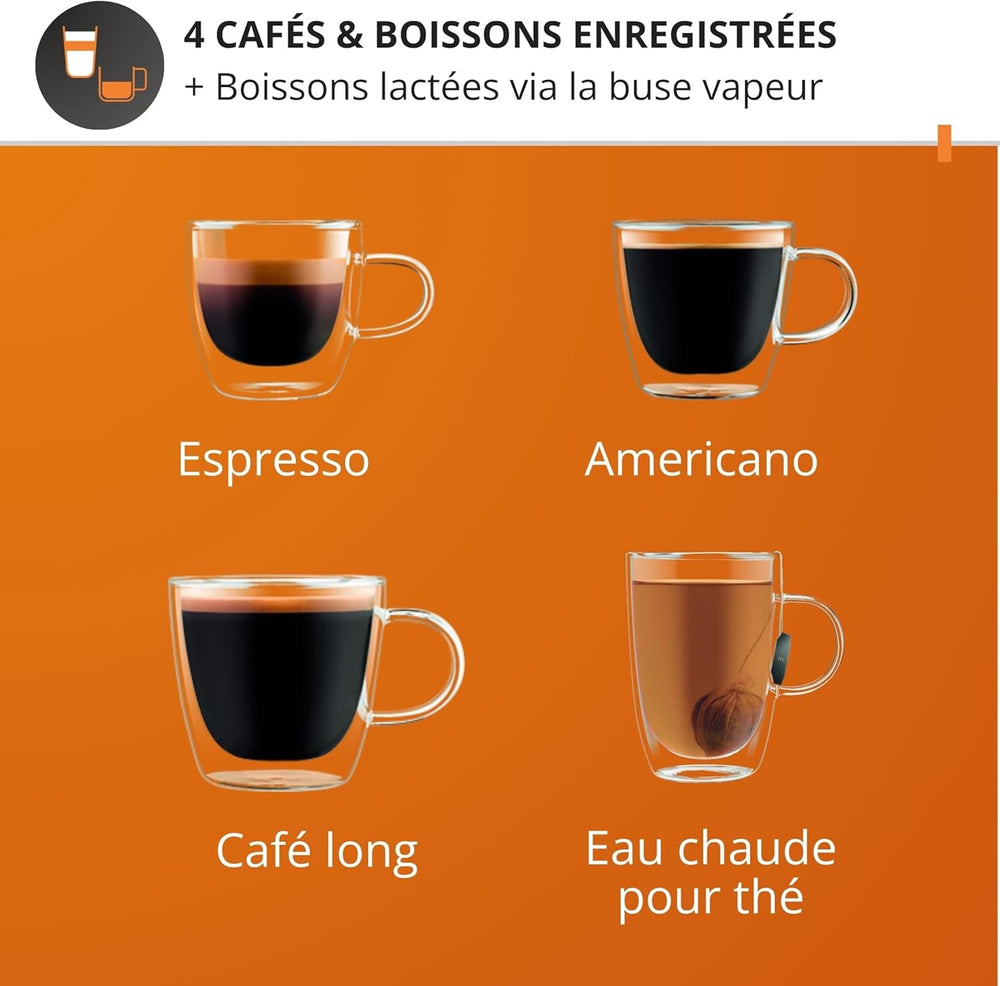 Krups Virtuoso+, Machine expresso, Machine a cafe à pompe, expresso machine a cafe moulu ou dosettes, 15 bars, Inox, Buse vapeur, Espresso et cappuccino, XP444G10