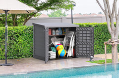 Duramax StoreAway 1200L Plastic Garden Shed/ Flat Lid, Outdoor Storage Shed, Wheelie Bin Hideaways, Wheelie bin box, Durable Construction, Ideal for Bikes, BBQs & 2x 240L Bins, 145x85x125 cm, Brown