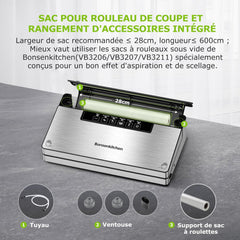 Bonsenkitchen Machine Sous Vide Alimentaire, Machine Sous Vide à 5 Modes-8 L/min, Technologie Globefish pour Un Travail en Continu à Grande Vitesse, Comprend 100 Sacs Sous Vide et 1 Sac en Rouleau