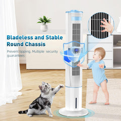 Climatiseur Mobile Silencieux Rafraîchisseur d'air avec Humidificateur, Ventilateur, 2 Sortie d'air, 360°Oscillation, 65W, 24H Minuteries, 3 Vitesses, 4 Modes,Télécommande pour Chambre Bureau