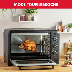 Moulinex Four électrique 39 L, 7 modes de cuisson, Chaleur tournante, Thermostat réglable jusqu’à 240° C, Tournebroche, Minuteur 120 min, Grille réversible, Optimo noir OX485810