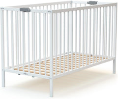 WEBABY - Lit bébé pliant 60x120cm Blanc | Bois massif | Dès la naissance |Confort de sommeil | Sommier à lattes | Compact | Transportable | Pliable |Gain de place | Lit de voyage