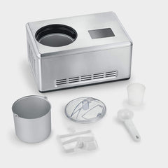 SEVERIN EZ 7405 2-in-1 Ice Cream Maker, Includes Ice Cream Container (2L) and Recipe Book, Digital Timer, Lid Open, Silver