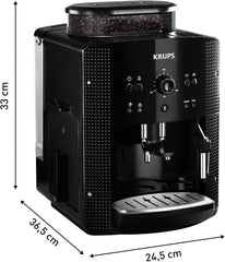 Krups Coffee Bean Machine, 1.7 L, 2 Cups Simultaneously, Automatic Cleaning, Steam Nozzle for Cappuccino, Espresso Maker, Essential Black YY8125FD
