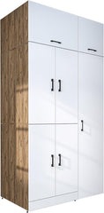 ROOMART Dora - Armoire de machine à laver - Pour sèche-linge et machine à laver - En 4 couleurs - Avec portes et panneau coulissant - Blanc - Chêne blanc - Chêne anthracite - Chêne blanc (chêne blanc)