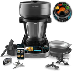 Cecotec Robot de Cuisine Mambo Black. 23 Fonctions, 10 Niveaux de Température, 1700W, 2,5 kg de Pâte, Cruche de 3,3L, 10 Vitesses, Minuterie, Température Réglable de 37 °C à 120 °C