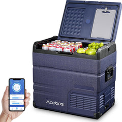AAOBOSI 46 L Glaciere a Compression, Glaciere Electrique Double Zone, 12 V/24 V et 100-240 V Frigo Camping, -20 ℃ à 20 ℃, pour Voiture, Camion, Bateau, Camping-Car