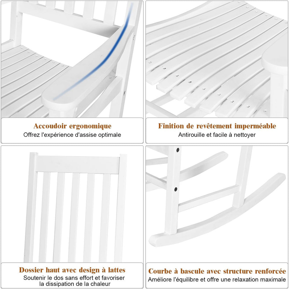 Fauteuil Bascule en Bois d'Acacia Chaise Berante pour Jardin Pelouse Balcon Blanc -