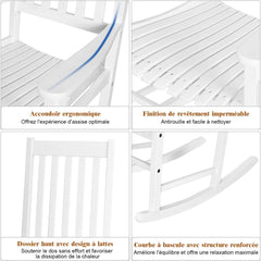 Fauteuil Bascule en Bois d'Acacia Chaise Berante pour Jardin Pelouse Balcon Blanc -