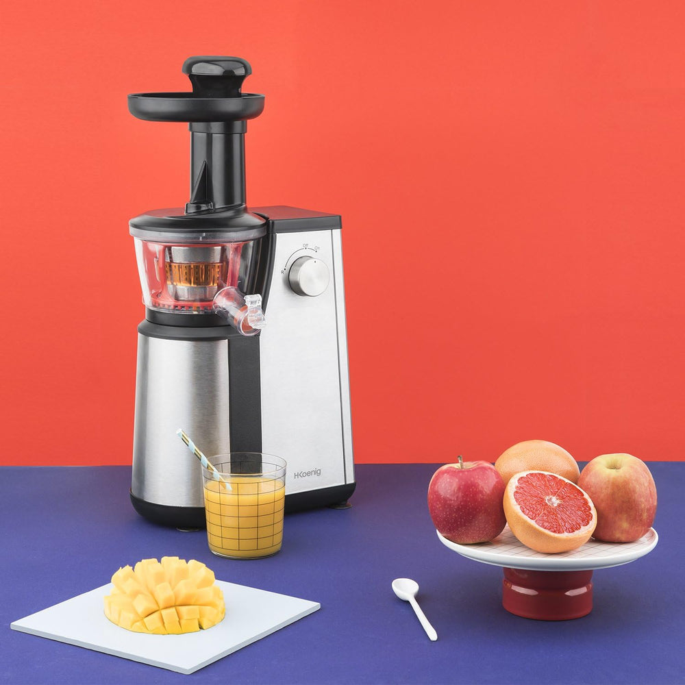 H.Koenig GSX12 Vertical Juice Extractor Stainless Steel Black, Fruit and Vegetable Juice, BPA Free, 82 mm Wide Mouth, Soft Pressure, 1 Litre, 400 W