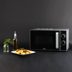 H.Koenig Four à Micro-ondes Compact Digital 20L VIO2, 700W, Plateau tournant 24,5cm, Multifonction Programmable 6 niveaux de chauffe, Décongélation et Express, Minuterie 60min, Effet mirroir noir