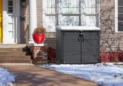 Duramax StoreAway 1200L Plastic Garden Shed/ Flat Lid, Outdoor Storage Shed, Wheelie Bin Hideaways, Wheelie bin box, Durable Construction, Ideal for Bikes, BBQs & 2x 240L Bins, 145x85x125 cm, Brown