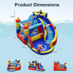 Château Gonflable Style Bateau avec Toboggan Incurvé Zone de Saut Mur d'Escalade avec Gonfleur 450 W