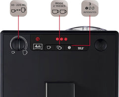 Melitta Caffeo Solo Noir Pure Black, Machine à Café à Grains avec Broyeur et Système d'Extraction des Arômes, Affichage LED, Mode 1 à 2 Tasses, Cafetière Expresso, Automatique, E950-222, 1400W