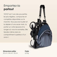 Poussette BABYZEN YOYO2 6+ (Cadre noir + pack couleur Aqua) - Comprend un harnais, un dossier, des arceaux de capote, une bandoulière, un coussin d’assise, et une capote assortie