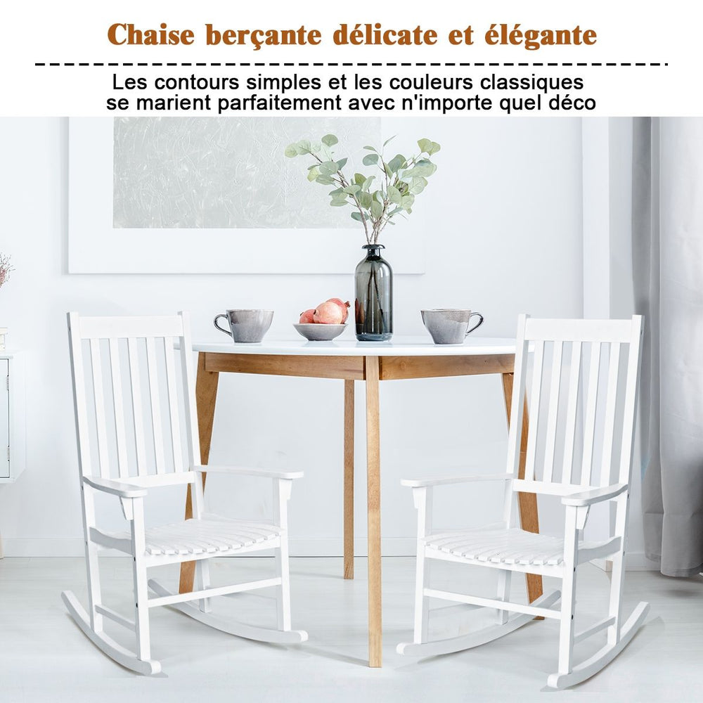 Fauteuil Bascule en Bois d'Acacia Chaise Berante pour Jardin Pelouse Balcon Blanc -