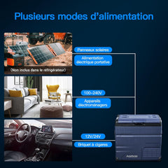 AAOBOSI 46 L Glaciere a Compression, Glaciere Electrique Double Zone, 12 V/24 V et 100-240 V Frigo Camping, -20 ℃ à 20 ℃, pour Voiture, Camion, Bateau, Camping-Car