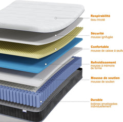 MOLPHIT Oeko-TEX Certified Mattress 90 x 190 cm, Thickness 25 cm, Independent Pocket Sprung Mattress, Adult and Children's Bed Mattress, Single Mattress, Perfect Support, Durable and Quiet