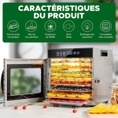 Kwasyo Food Dehydrator, 10 Trays • Desiccator with Timer (24H) • Fruit and Vegetable Dehydrator Adjustable Temperature (30 to 90°C) + 1 x Recipe Book