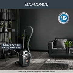 Rowenta Green Force Max Silence Vacuum Cleaner with Bag, 900 W Max, High Filtration, Quiet, Eco-Responsible, Made in France, Black/Aluminium RO6136EA