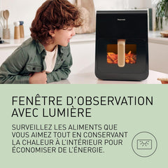 Panasonic NF-CC500SXE AirFryer Friteuse sans huile avec Hublot, 5L, 80-200°C, Minuterie Numérique et Écran LCD, Vapeur Douce, 11 Préréglages, Nettoyage Facile, Gris Mat