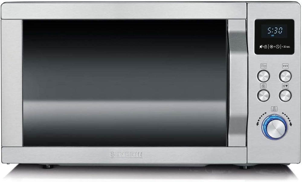 SEVERIN Four à micro-ondes 30 L, 2 500 W, avec fonction gril et chaleur tournante, avec 5 niveaux de puissance, 10 programmes automatiques, Inox/Noir, MW 7775