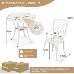 5 Pcs Salon de Jardin en Fonte d'Aluminium Trou pour Parasol Repose-pieds Réglables Ensemble de Table Ronde et 4 Chaises Blanc