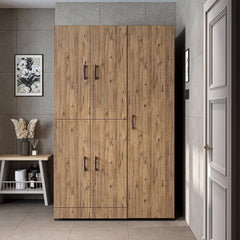 ROOMART Dora - Armoire de machine à laver - Pour sèche-linge et machine à laver - En 4 couleurs - Avec portes et panneau coulissant - Blanc - Chêne blanc - Chêne anthracite - Chêne blanc (chêne blanc)