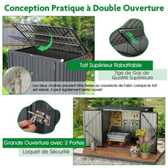Abri de Stockage en Métal Galvanisé pour Poubelles Extérieur Abri de Jardin Verrouillable avec Toit Ouvert 2 Portes 172X95,5X130CM Gris